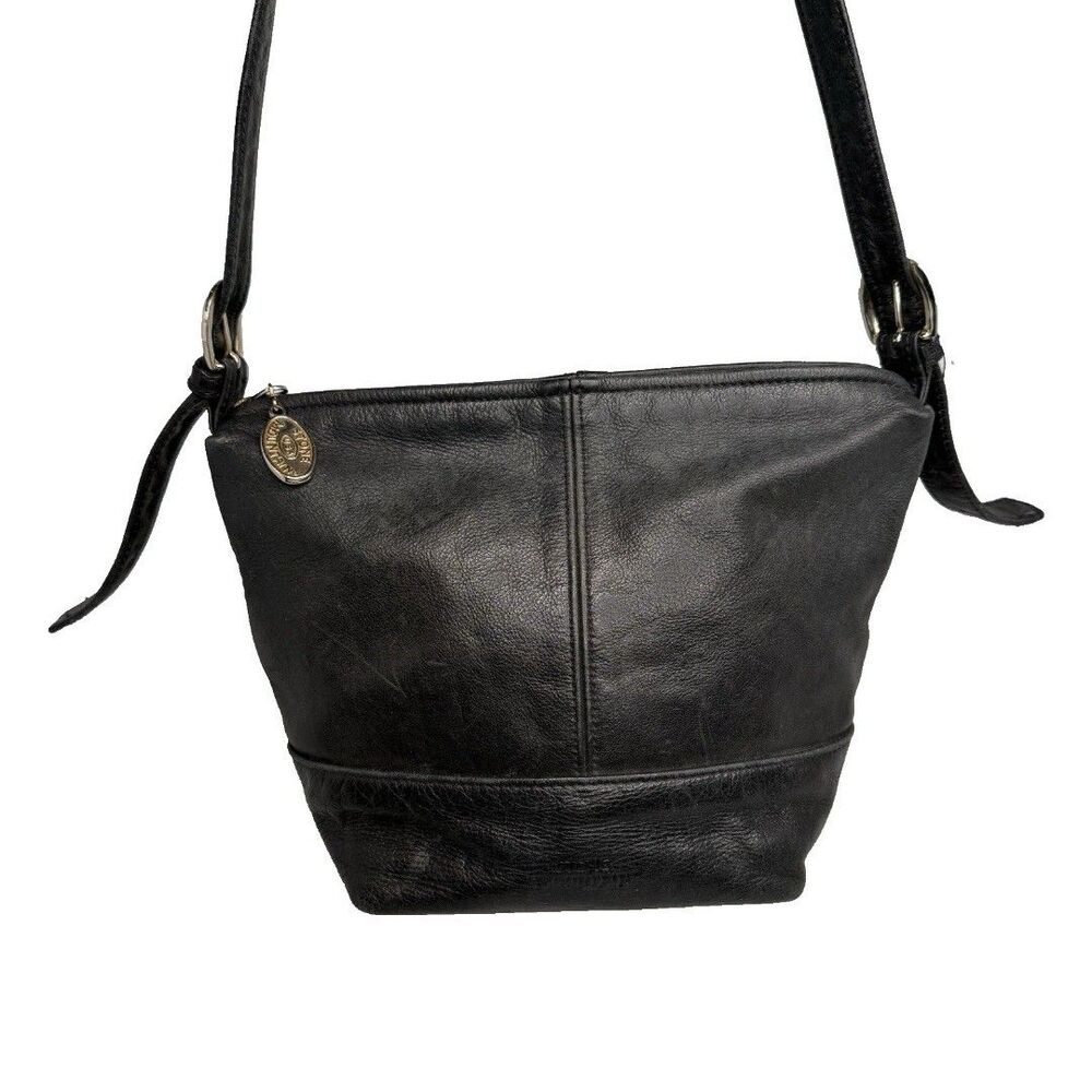 Stone Mountain USA Leather Crossbody Purse Black Made in USA Zip Bag Adjustable
